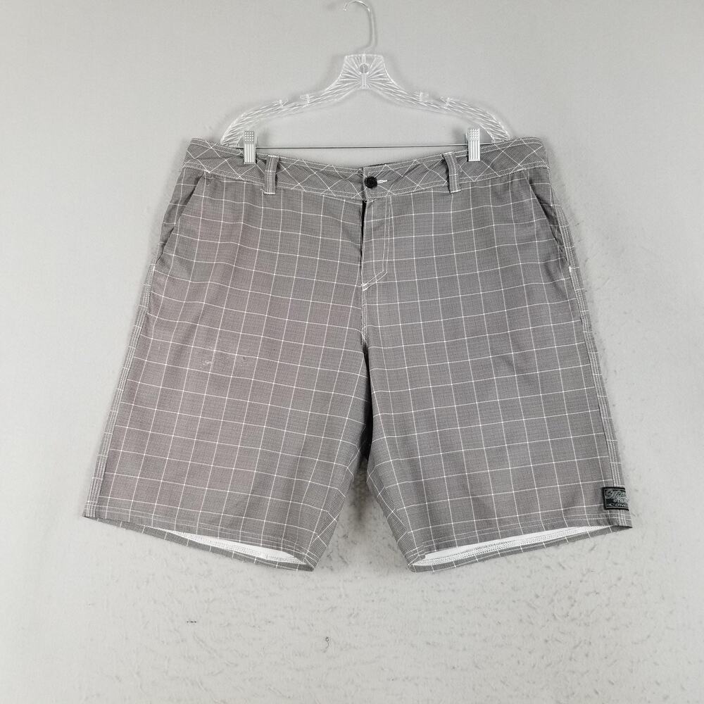 O'Neill Hybrid Technology Shorts Mens 40 Gray Plaid Polyester Elastane Swim Golf